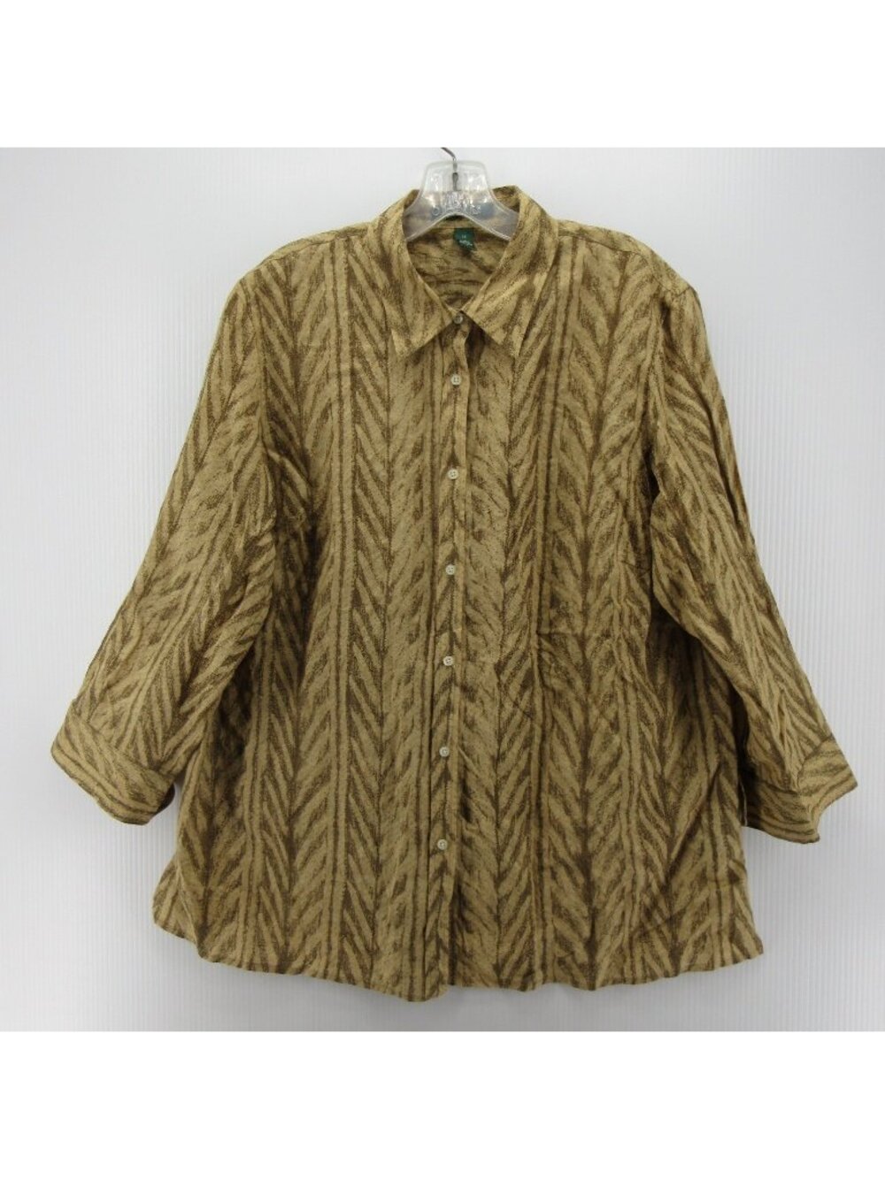Lauren Ralph Lauren Top 1X Plus Linen Blouse Chevron Button Down